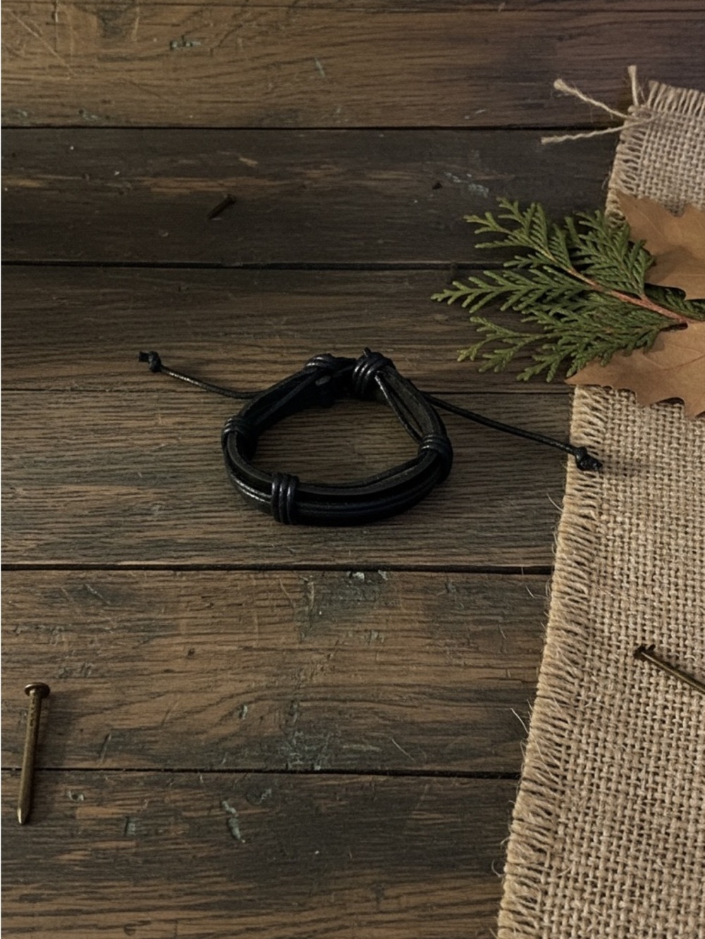 Hand Crafted Black Leather Multi-Strand Bracelet